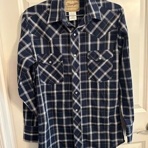 Wrangler Men's Western Blue Plaid Shirt
